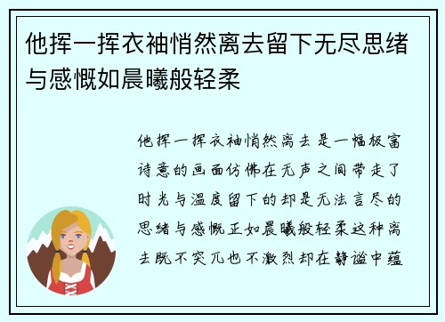 他挥一挥衣袖悄然离去留下无尽思绪与感慨如晨曦般轻柔